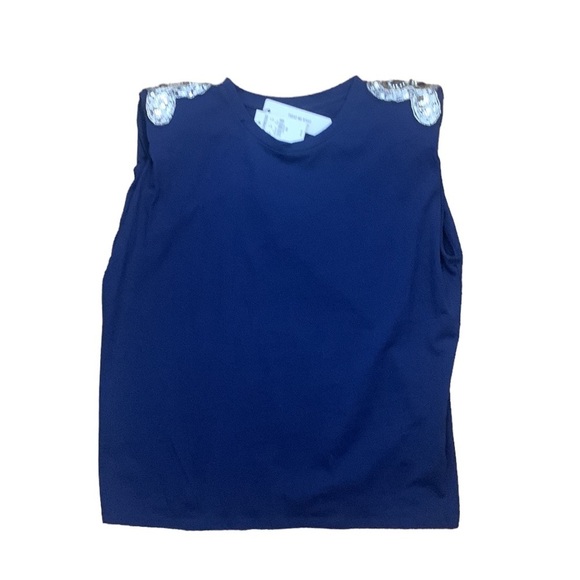 Express Navy Embellished Padded Shoulder Crew Neck Tee - Picture 11 of 14